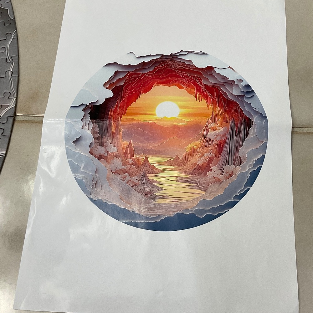 1000-Piece Round Wooden Jigsaw Puzzle – 3D Cave Sunset – 26” x 26” - Picture 4 of 13